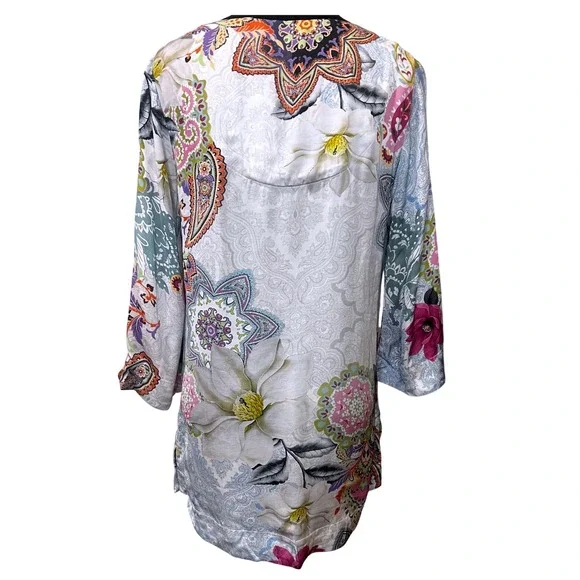 Soft Surroundings Boho Beaded Paisley Floral Tunic Top Blue Pink Womens Small - Picture 3 of 11